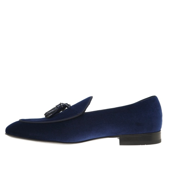 Salvatore Ferragamo Donovan Tassel Loafers Oxford Blue Velvet Fabric Size 10 New - Picture 5 of 6